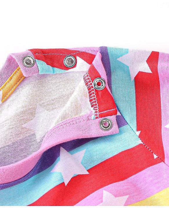 Babyhug Cotton Knit Full Sleeves Striped Night Suit Stars Print - Multicolour