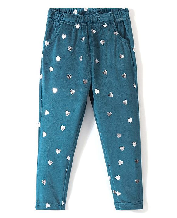 Babyhug Fleece Full Length Woollen Pant Heart Design - Teall