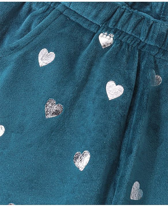 Babyhug Fleece Full Length Woollen Pant Heart Design - Teall