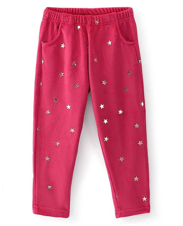 Babyhug Full Length Fleece & Woollen Pant Stars Printed - Fuchsia
