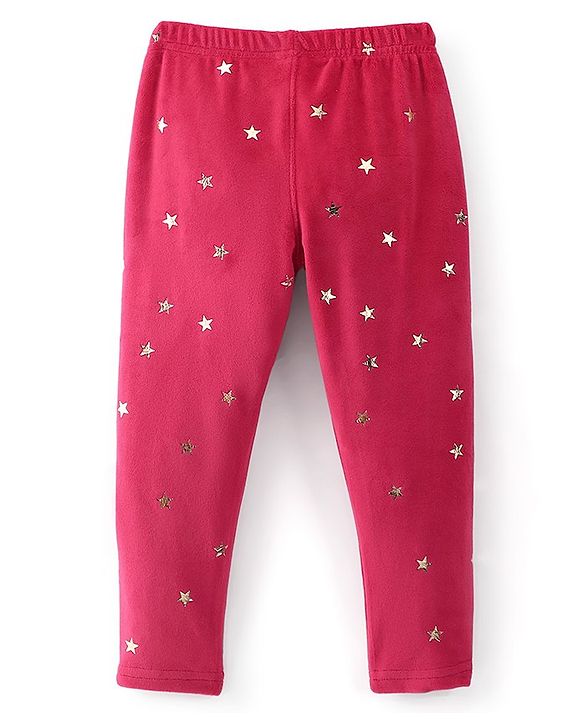 Babyhug Full Length Fleece & Woollen Pant Stars Printed - Fuchsia