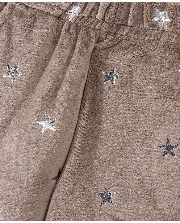 Babyhug Full Length Fleece & Woollen Pant with Star Foil Print - Dark Beige
