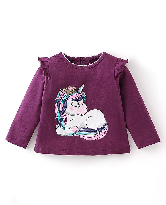 Babyhug Cotton Knit Full Sleeves Night Suit With Unicorn Print - Purple
