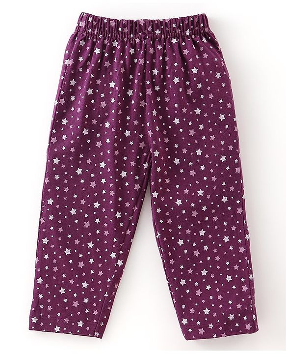 Babyhug Cotton Knit Full Sleeves Night Suit With Unicorn Print - Purple