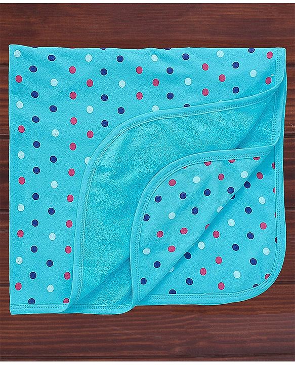 Babyhug Double Ply Terry Knit Towel L 76.2 X 76.2 cm Polka Dot Print - Blue