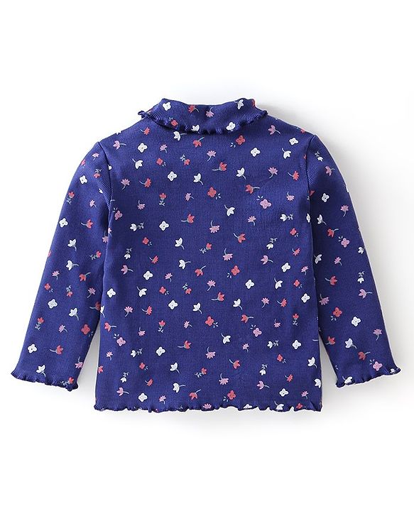 Babyhug Cotton Knit Full Sleeves Skivi T-Shirt with Floral Print - Blue