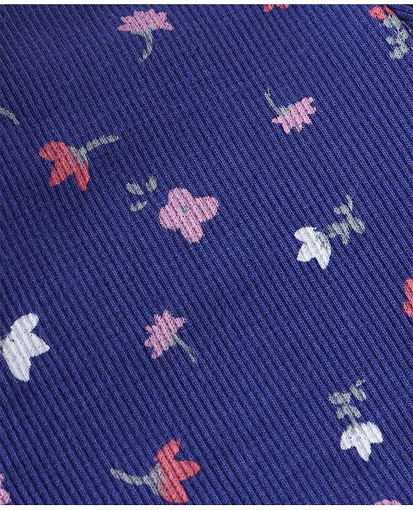 Babyhug Cotton Knit Full Sleeves Skivi T-Shirt with Floral Print - Blue