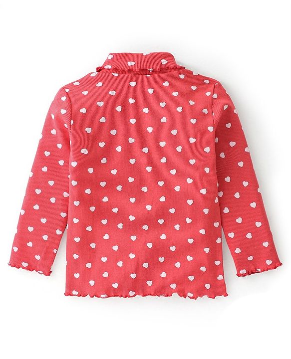 Babyhug 100% Cotton Knit Full Sleeves Skivi  T-Shirt Heart Print - Red
