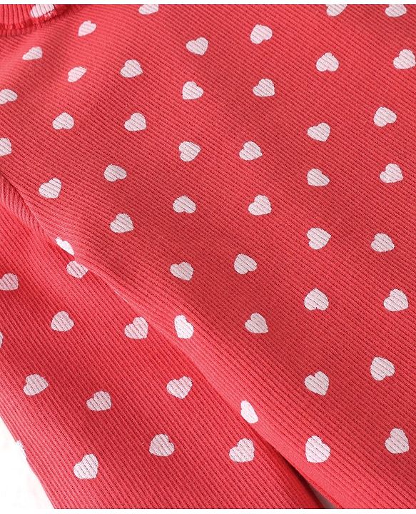 Babyhug 100% Cotton Knit Full Sleeves Skivi  T-Shirt Heart Print - Red