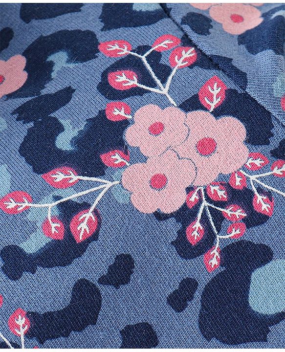Babyhug Cotton Knit Full Sleeves Skivi T-Shirt with Floral Graphic Printed - Navy Blue