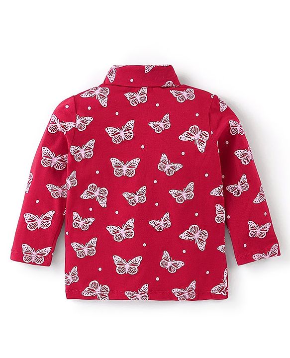 Babyhug Cotton Knit Full Sleeves Skivi Tee With Butterfly Graphics - Red