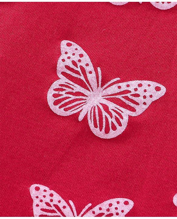 Babyhug Cotton Knit Full Sleeves Skivi Tee With Butterfly Graphics - Red