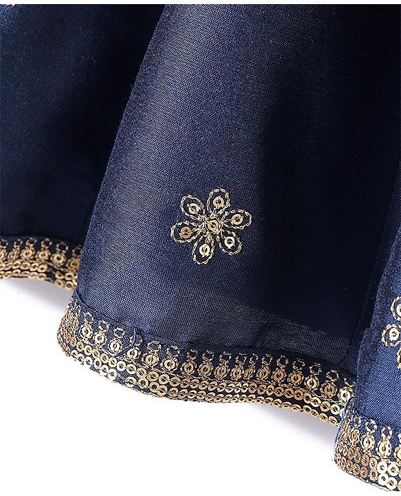 Babyhug Three Fourth Sleeves Floral Embroidered Anarkali Kurti Pant and Dupatta - Blue