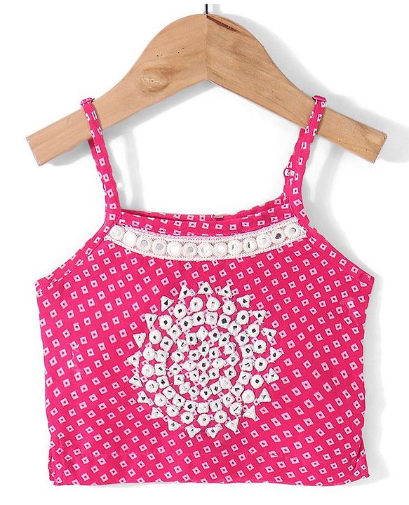 Babyhug Half Sleeves Embroidered Jacket with Bandhani Printed Top and Palazzo  Set - Fuchsia
