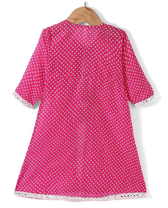 Babyhug Half Sleeves Embroidered Jacket with Bandhani Printed Top and Palazzo  Set - Fuchsia