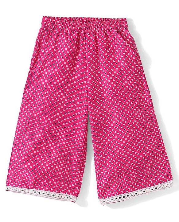 Babyhug Half Sleeves Embroidered Jacket with Bandhani Printed Top and Palazzo  Set - Fuchsia