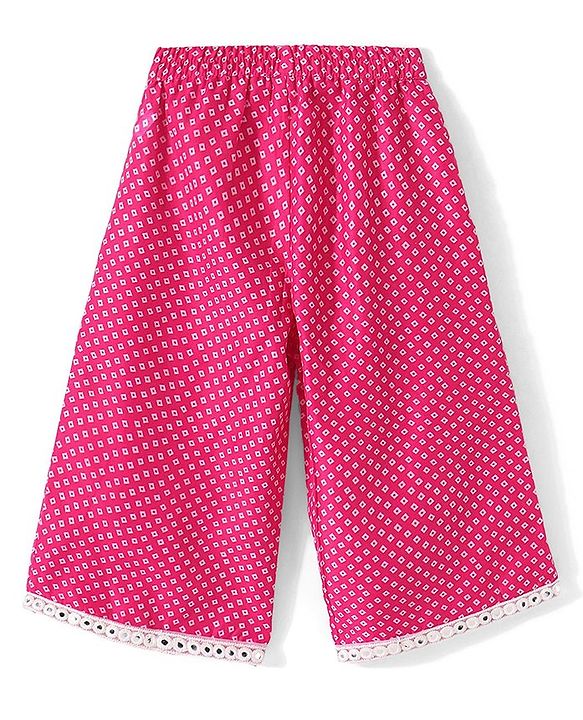 Babyhug Half Sleeves Embroidered Jacket with Bandhani Printed Top and Palazzo  Set - Fuchsia