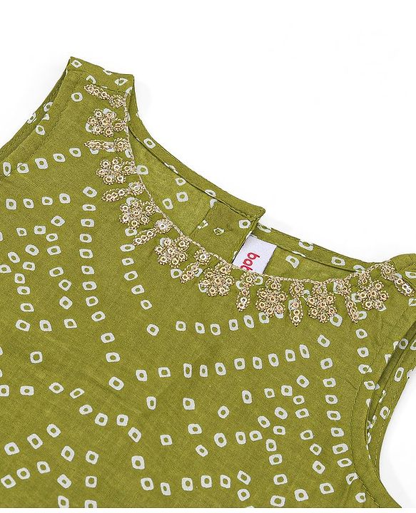 Babyhug Cotton Woven Sleeveless Choli and Lehenga Set with Lace Border Dupatta Bandhani Print - Green