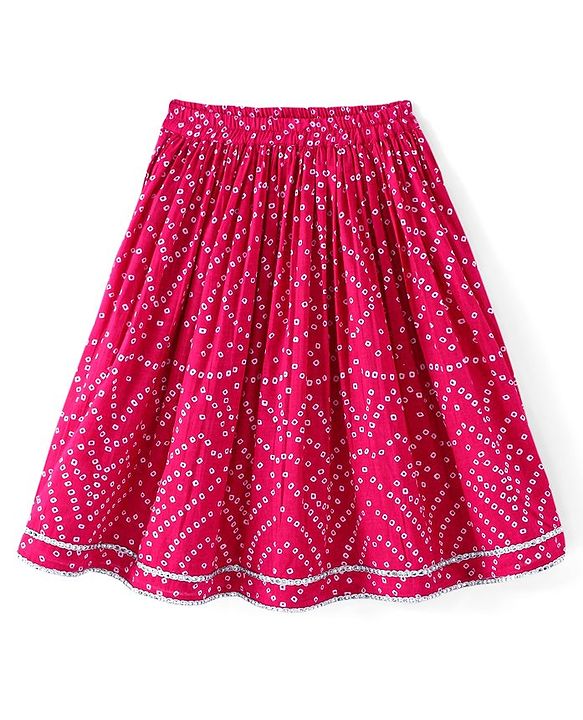 Babyhug 100% Cotton Woven Short Sleeve Bandhani Printed Lehenga Choli and Dupatta - Fuschia