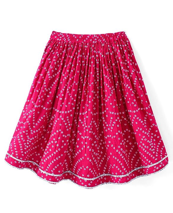 Babyhug 100% Cotton Woven Short Sleeve Bandhani Printed Lehenga Choli and Dupatta - Fuschia