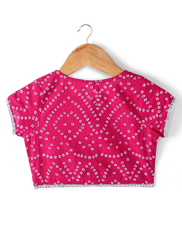 Babyhug 100% Cotton Woven Short Sleeve Bandhani Printed Lehenga Choli and Dupatta - Fuschia