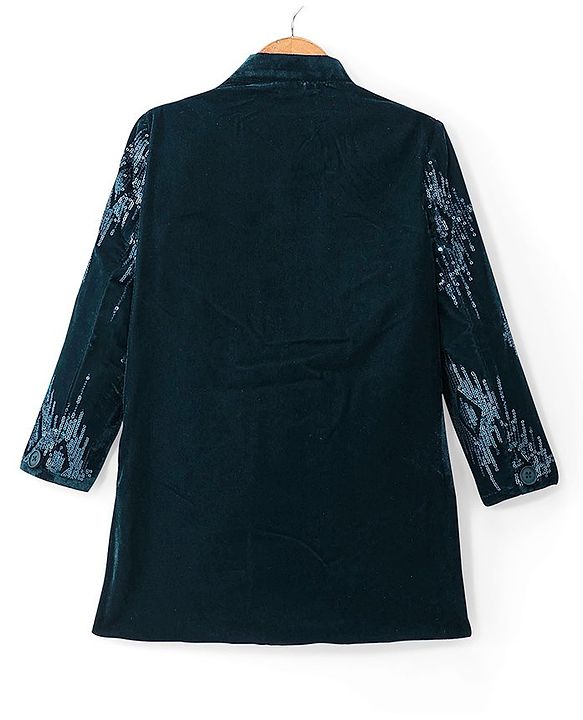 Babyhug Velvet Full Sleeves Embroidered Sherwani Kurta Pyjama Set  - Teal Blue