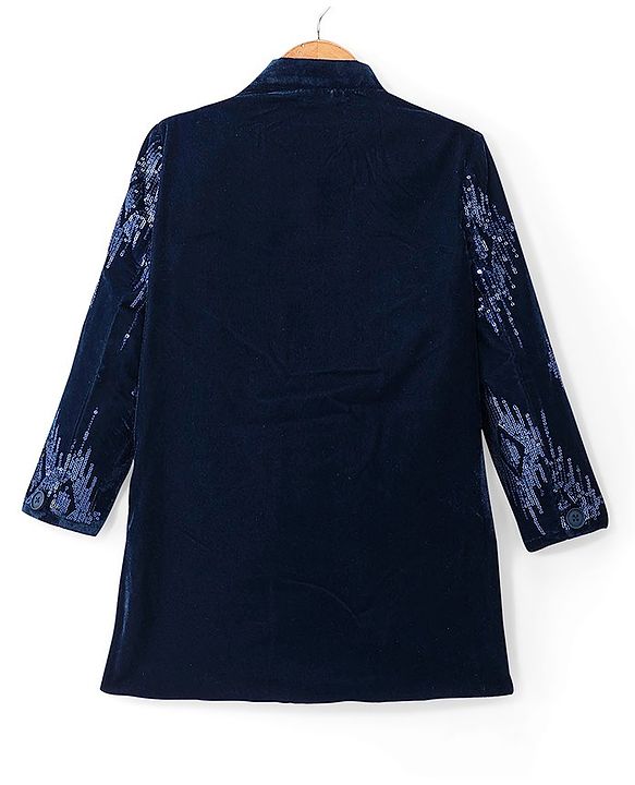 Babyhug Velvet Full Sleeves Embroidered Sherwani Kurta Pyjama Set  - Teal Blue