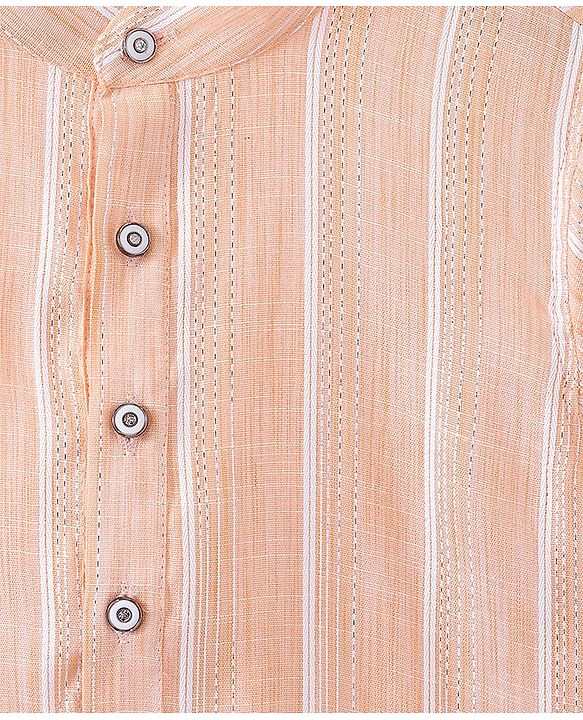 Babyhug Full Sleeves Lurex Printed Pathani Kurta Pyjama Set  - Coral