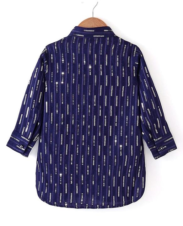 Babyhug Full Sleeves Sequenced Pathani Kurta Pyjama Set - Navy Blue