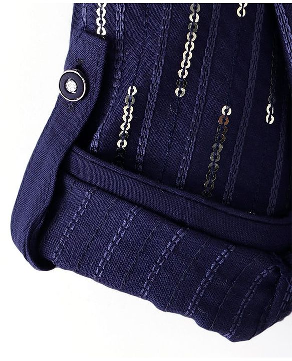 Babyhug Full Sleeves Sequenced Pathani Kurta Pyjama Set - Navy Blue