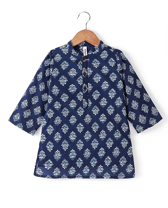 Babyhug 100% Cambric Full Sleeve Printed Kurta With Solid Dhoti Set - Navy