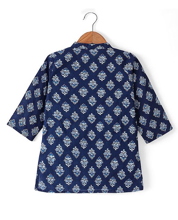 Babyhug 100% Cambric Full Sleeve Printed Kurta With Solid Dhoti Set - Navy