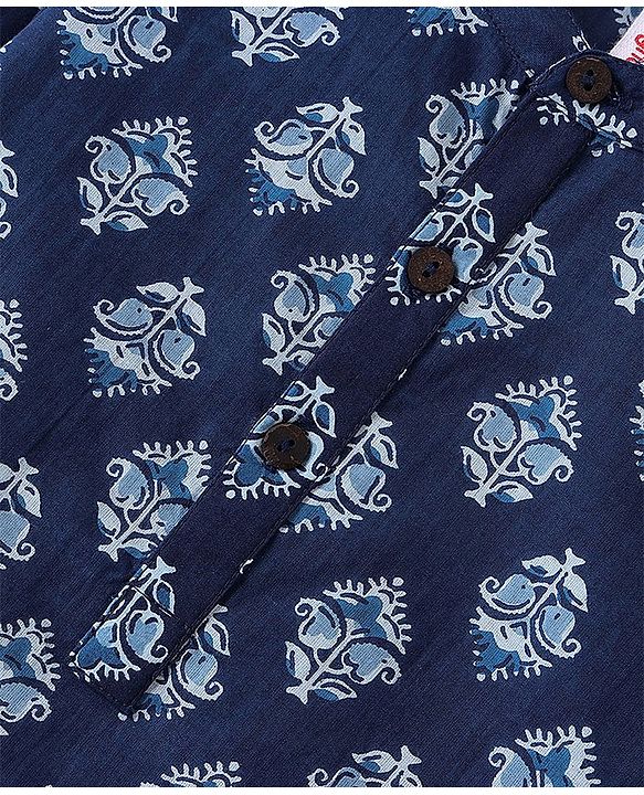 Babyhug 100% Cambric Full Sleeve Printed Kurta With Solid Dhoti Set - Navy