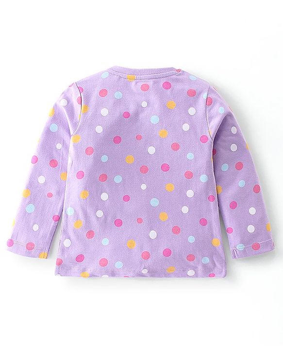 Babyhug Cotton Knit Full Sleeves Night Suit with Text  & Polka Dots Printed - Lavender