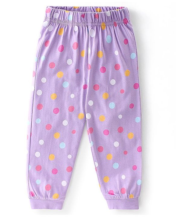Babyhug Cotton Knit Full Sleeves Night Suit with Text  & Polka Dots Printed - Lavender