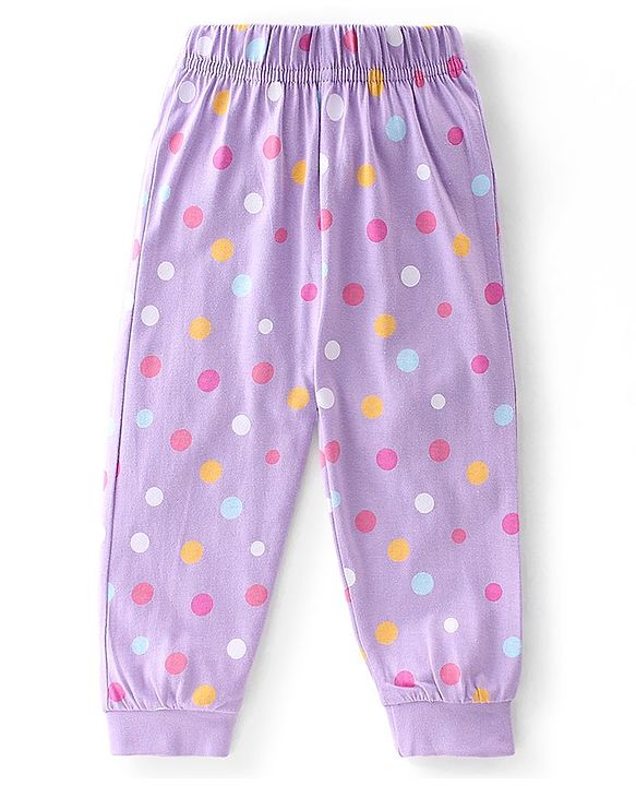 Babyhug Cotton Knit Full Sleeves Night Suit with Text  & Polka Dots Printed - Lavender