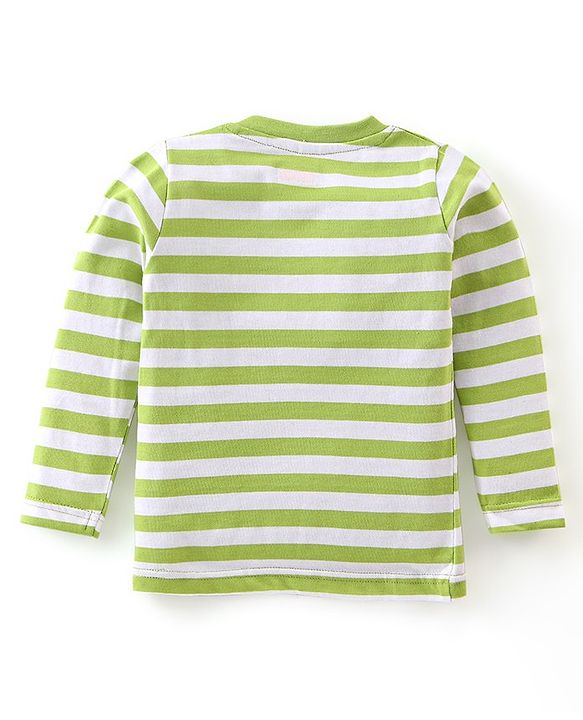 Babyhug Cotton Knit Full Sleeves Night Suit Stripes & Bear Print - Green