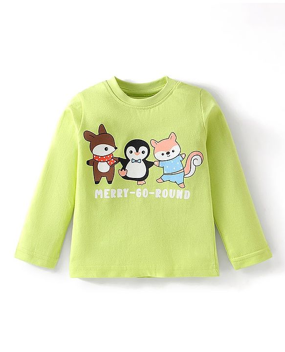 Babyhug Cotton Knit Full Sleeves Striped & Animals Printed Night Suit - Green