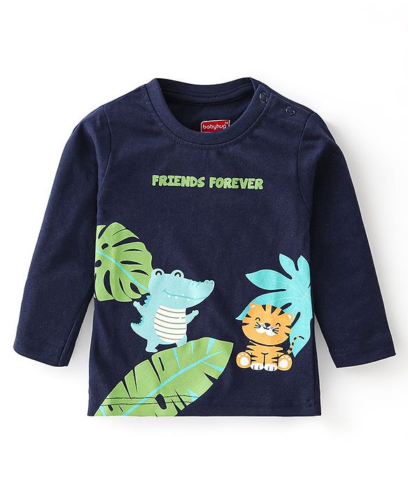 Babyhug Cotton Knit Full Sleeves Night Suit Crocodile Printed - Navy Blue