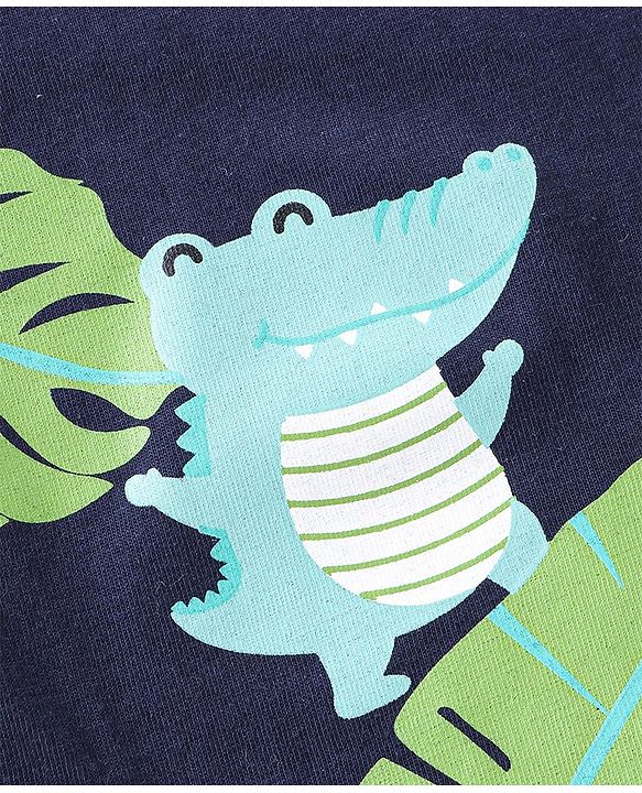 Babyhug Cotton Knit Full Sleeves Night Suit Crocodile Printed - Navy Blue
