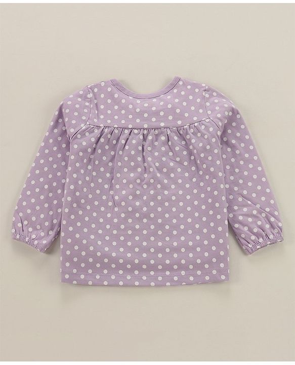 Babyhug Cotton Single Jersey Knit Full Sleeves Night Suit Polka Dot Print - Lavender