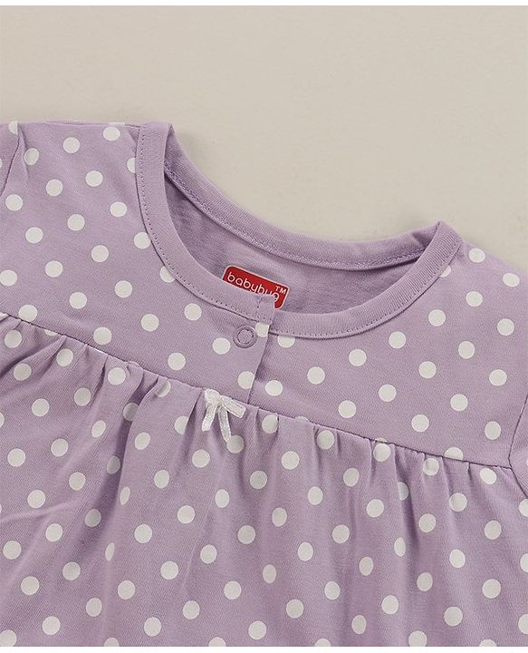 Babyhug Cotton Single Jersey Knit Full Sleeves Night Suit Polka Dot Print - Lavender