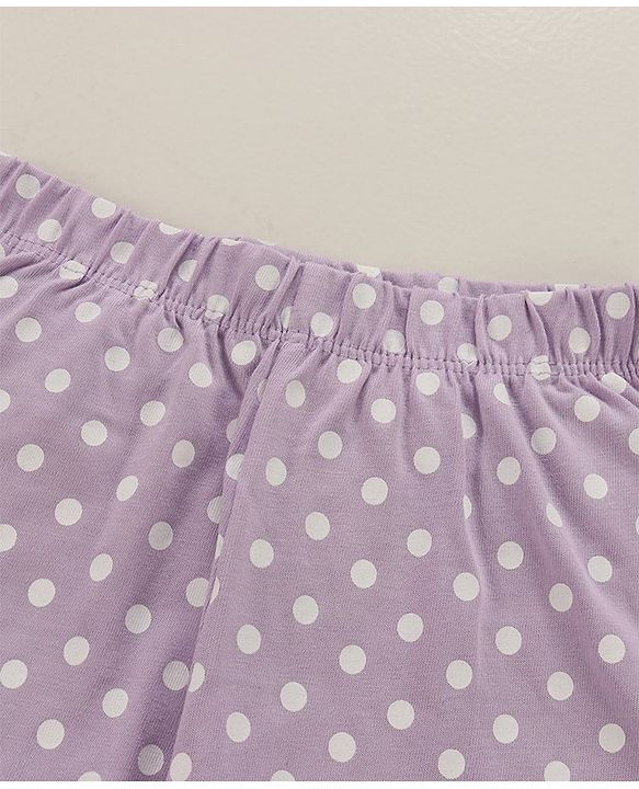 Babyhug Cotton Single Jersey Knit Full Sleeves Night Suit Polka Dot Print - Lavender