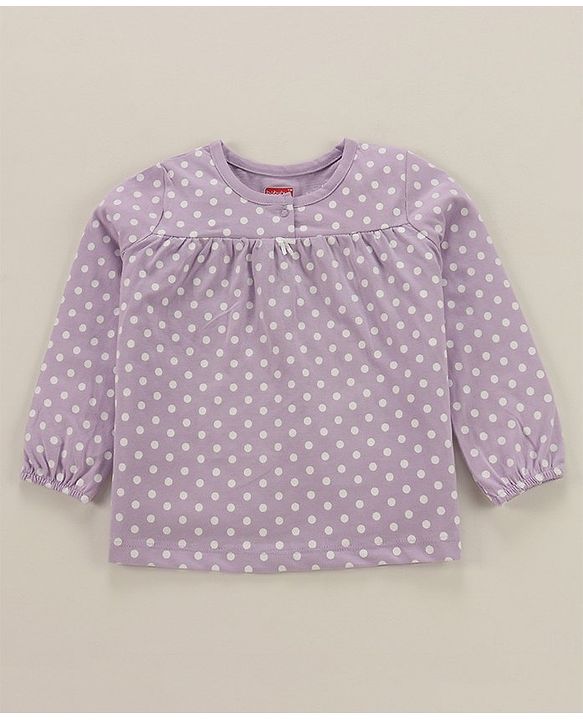 Babyhug Cotton Single Jersey Knit Full Sleeves Night Suit Polka Dot Print - Lavender