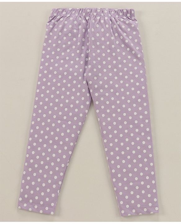Babyhug Cotton Single Jersey Knit Full Sleeves Night Suit Polka Dot Print - Lavender