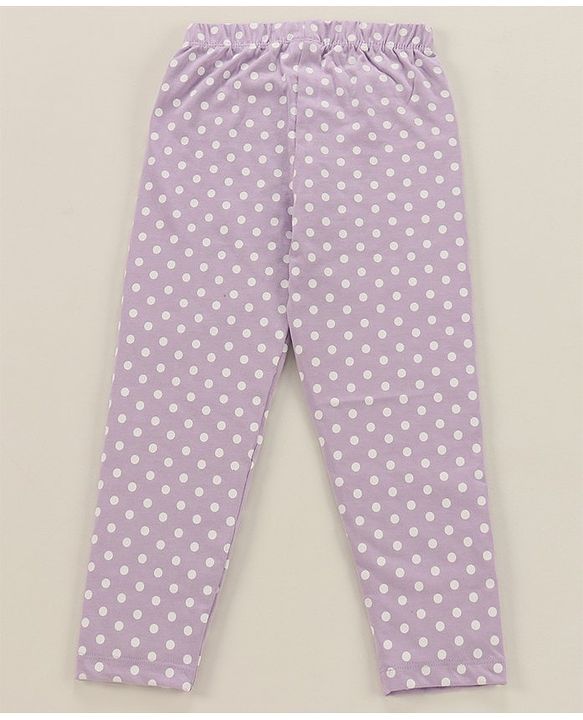 Babyhug Cotton Single Jersey Knit Full Sleeves Night Suit Polka Dot Print - Lavender