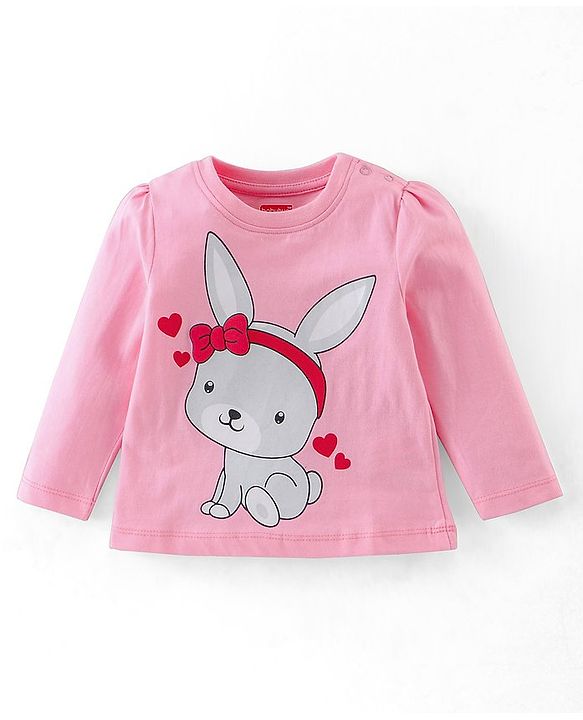 Babyhug Cotton Knit Full Sleeves Bunny Printed Night Suit - Pink