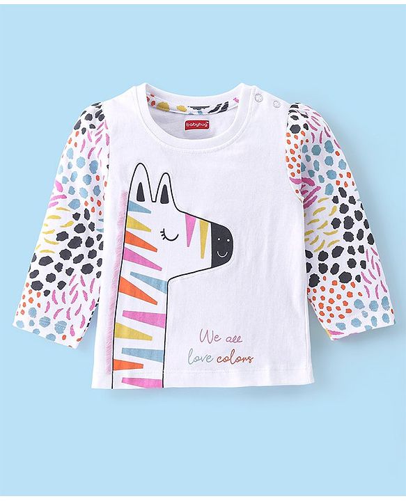 Babyhug Cotton Knit Full Sleeves Zebra Printed Night Suit - White