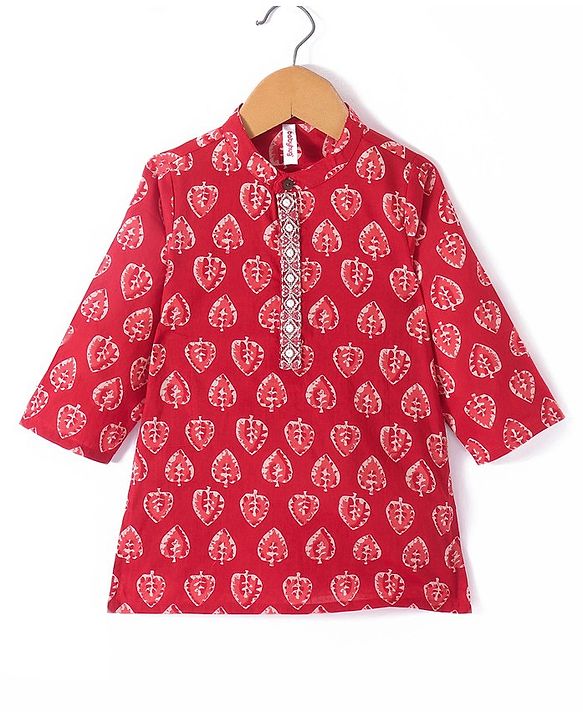 Babyhug 100% Cambric Full Sleeve Printed Kurta With Dhoti Set - Red