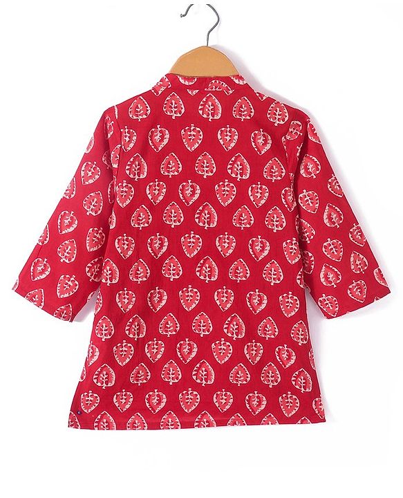 Babyhug 100% Cambric Full Sleeve Printed Kurta With Dhoti Set - Red
